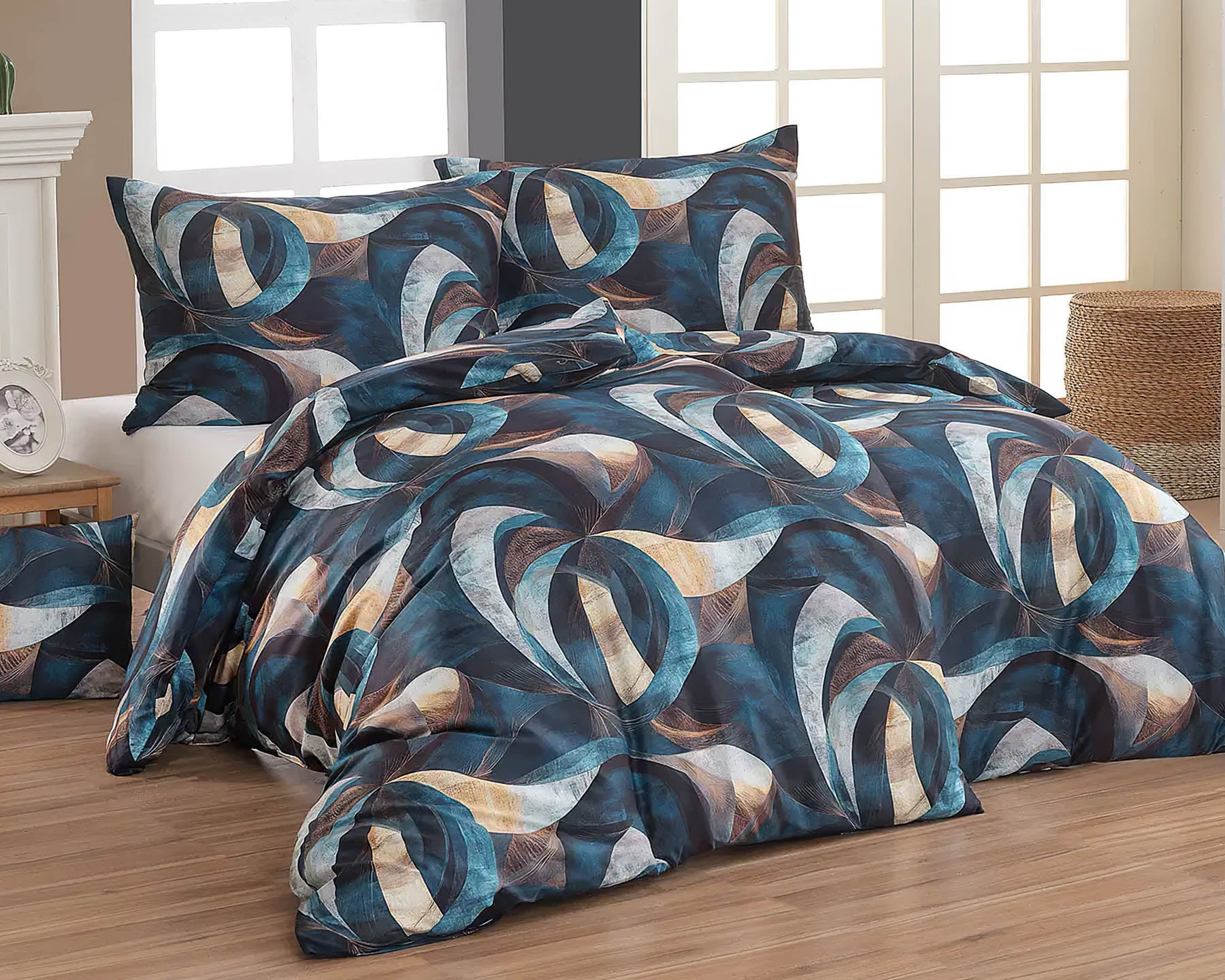 Matějovský Povlečení SOLVARE, abstraktní vzor, petrolejové, bavlna hladká, digitál, 140x220cm + 70x90cm