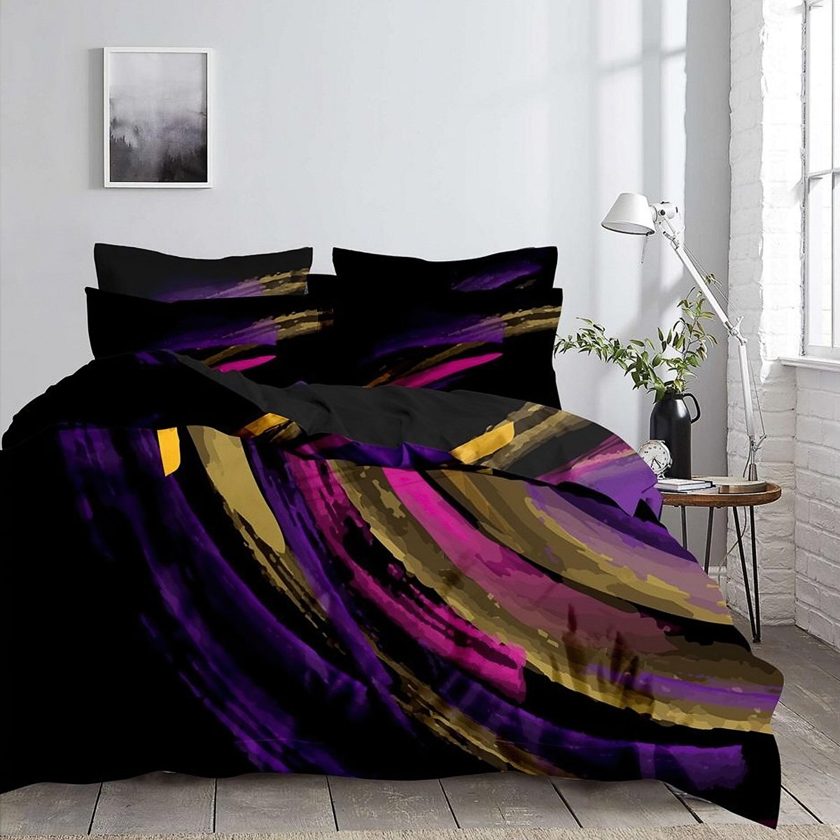 SLEEP WELL povlečení NOČNÍ REJ mikroflanel, šmouhy, černé 140x200cm + 70x90cm