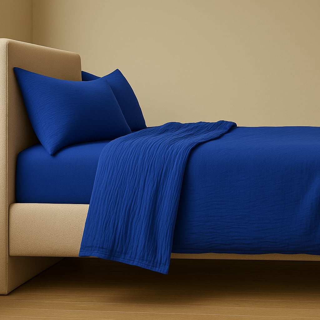 Prem Povlečení MUŠELÍN PREMIUM MODRÉ, jednobarevné, modré, mušelín, 140x200cm + 70x90cm