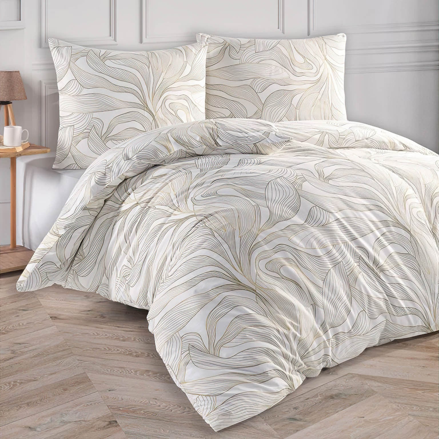 BedTex Povlečení SERENA, béžový květinový motiv, bavlna hladká, 135x200cm + 80x80cm