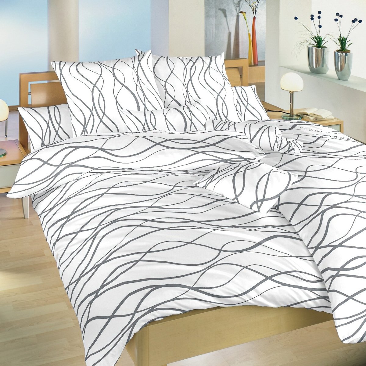 Dadka Povlečení krep Vlny tmavě šedé na bílém Varianta: Povlečení krep Vlny tmavě šedé na bílém 140x200, 70x90 cm