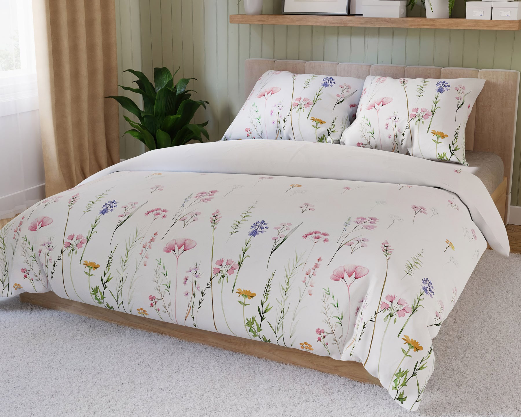 Forbyt povlečení ZALURA, luční kvítí, bílé, bavlněný satén, 140x200cm + 70x90cm