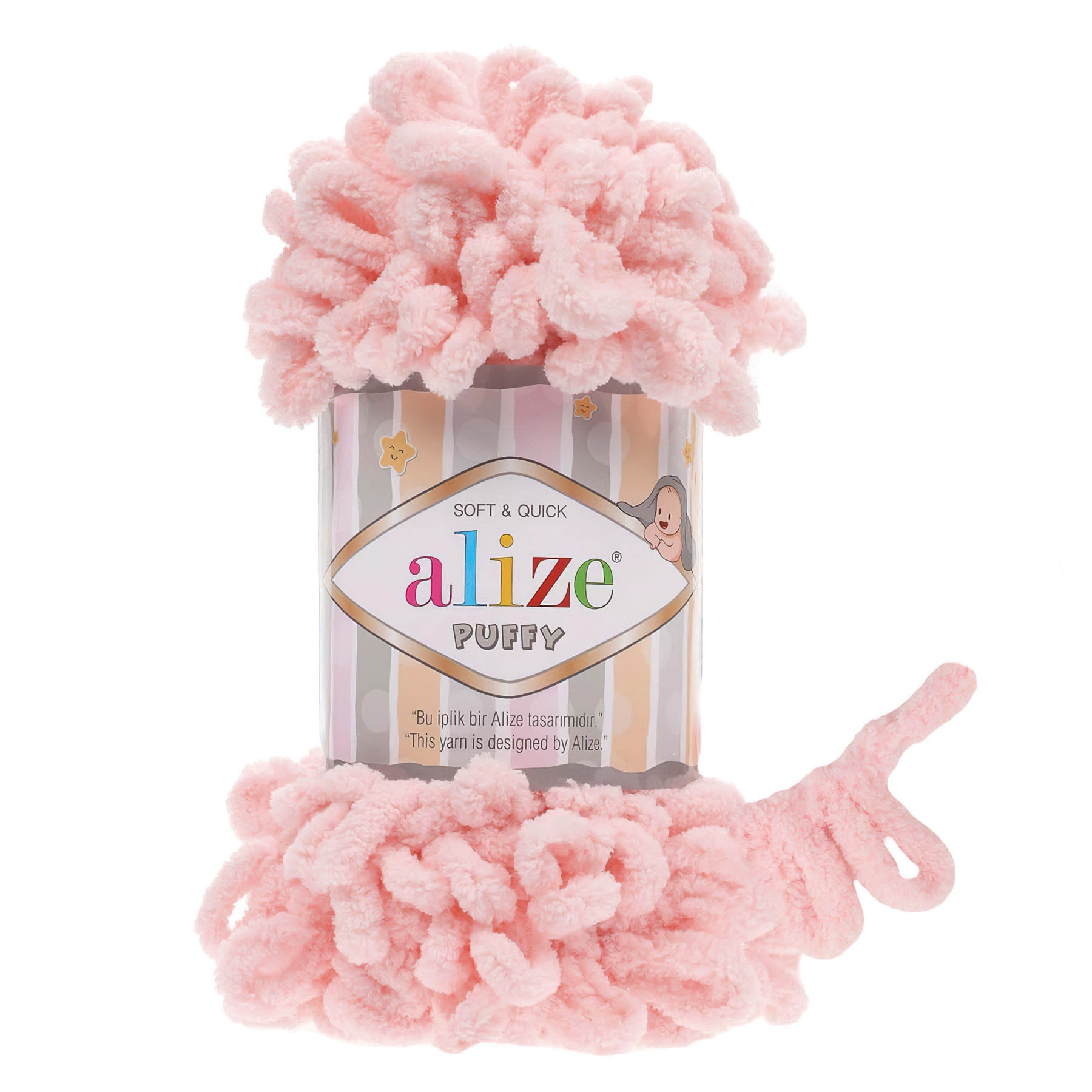 Levně Příze s oky Alize PUFFY pro ruční pletení bez jehlic 340 růžová, efektní, 100g/9,2m