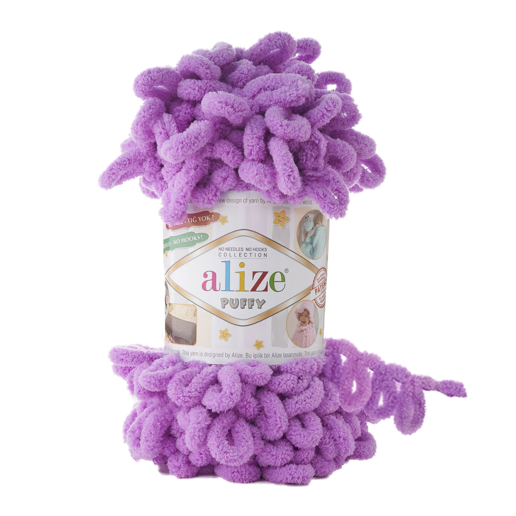 Levně Příze s oky Alize PUFFY pro ruční pletení bez jehlic 378 fialová, efektní, 100g/9,2m