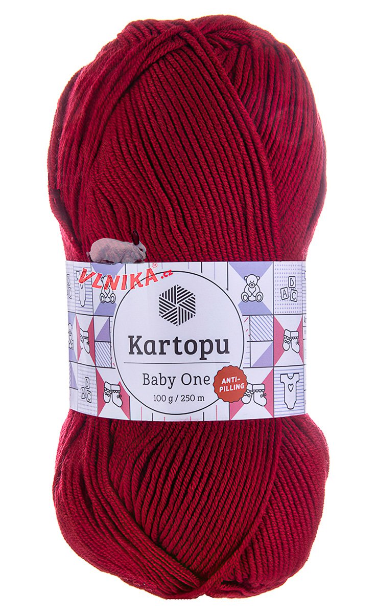Pletací / háčkovací příze Kartopu BABY ONE K129 tmavě červená, jednobarevná, antipillingová, 100g/250m