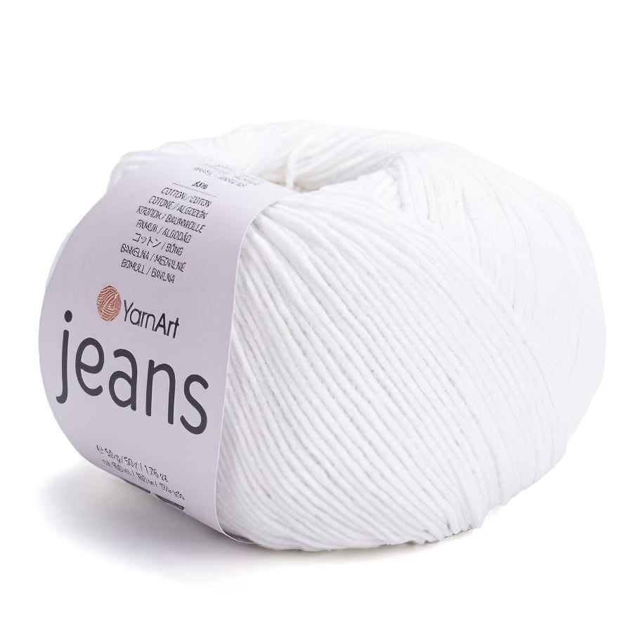 YarnArt pletací / háčkovací příze JEANS 01 bílá, jednobarevná, 50g/160m