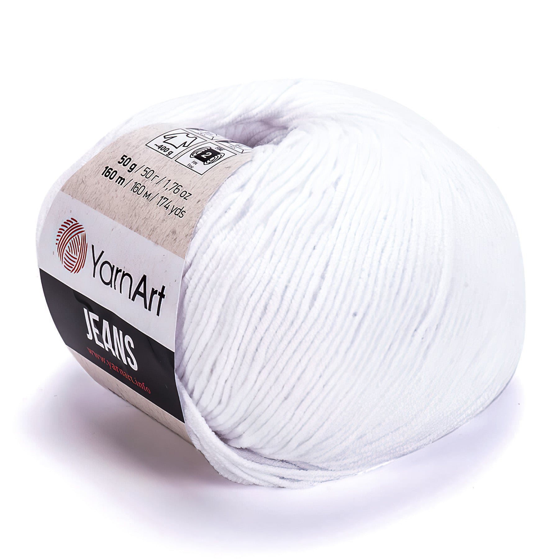 Pletací / háčkovací příze YarnArt JEANS 62 sněhově bílá, jednobarevná, 50g/160m