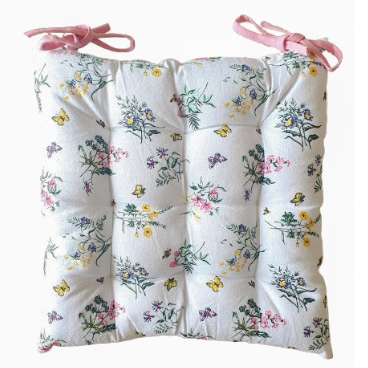 Quentin Prošívaný sedák QK-179, luční kvítí, bílo-růžová, čtverec 40x40cm