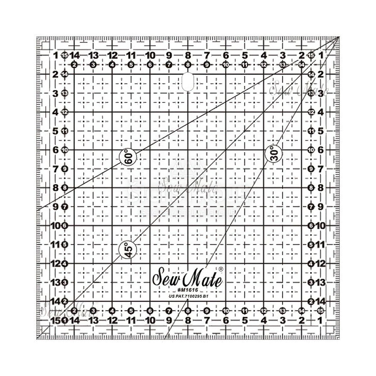 Donwei Rastrové pravítko na patchwork, látky DONWEI M1616 BK, černý popis, 16x16cm