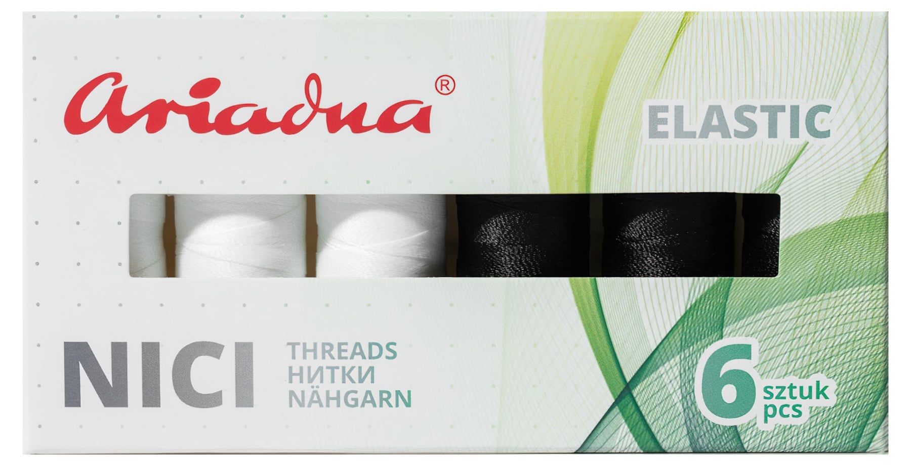 Strima Sada elastických nití ELASTIC ARTYN FLEX 120/180m White&Black / černá, bílá, návin 180m, 6 kusů v balení
