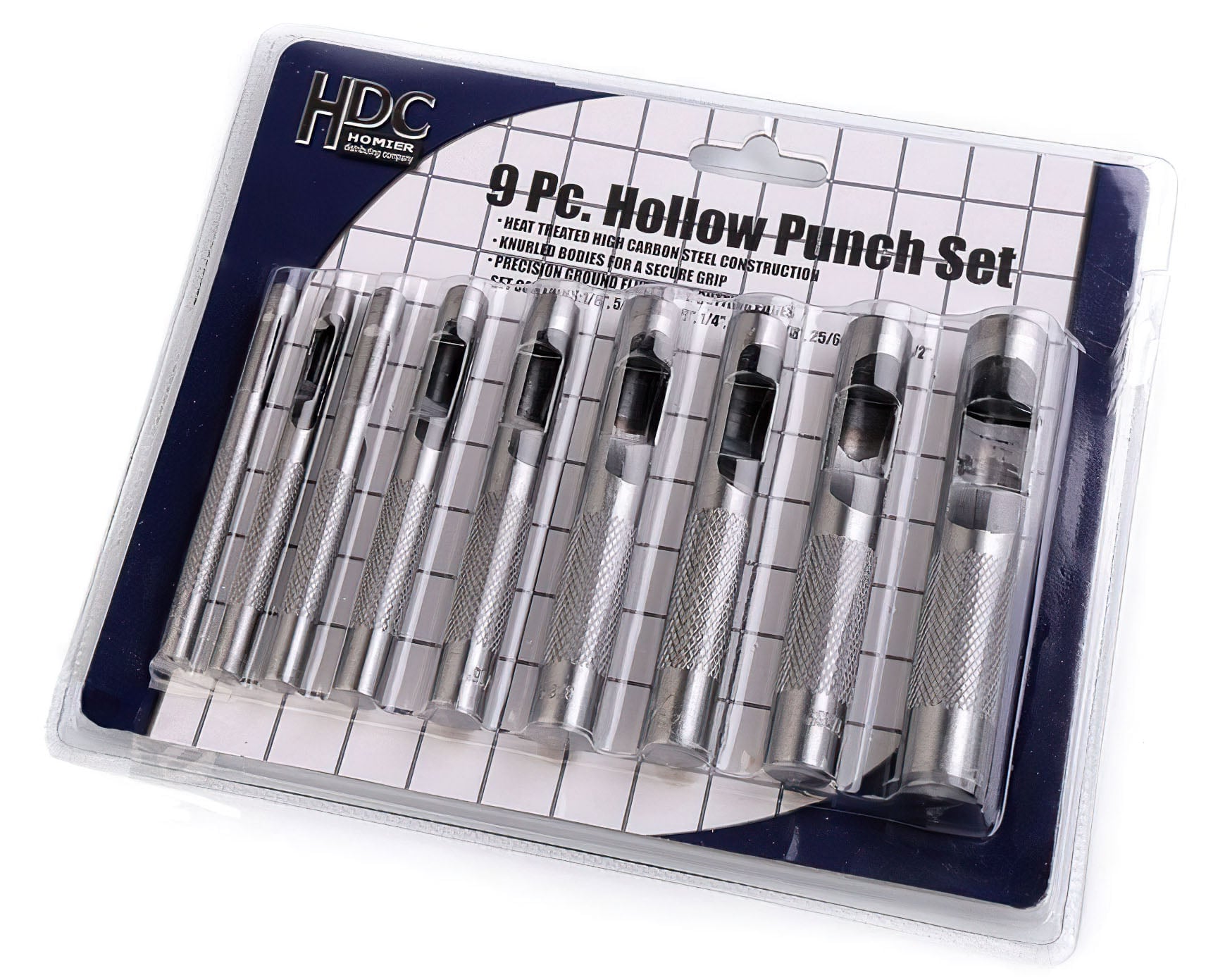 Sada výsečníků / děrovačů na látky a kůži 750796, kovové, průměry otvorů 3;4;5;6;8;9;10;11;12mm, 9 kusů