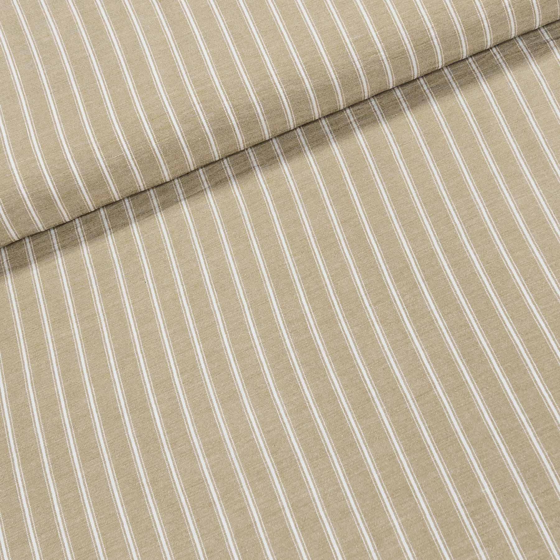 Šatovka polyesterová IMITACE LNU P2-4, bílý proužek na béžové, š.150cm (látka v metráži)