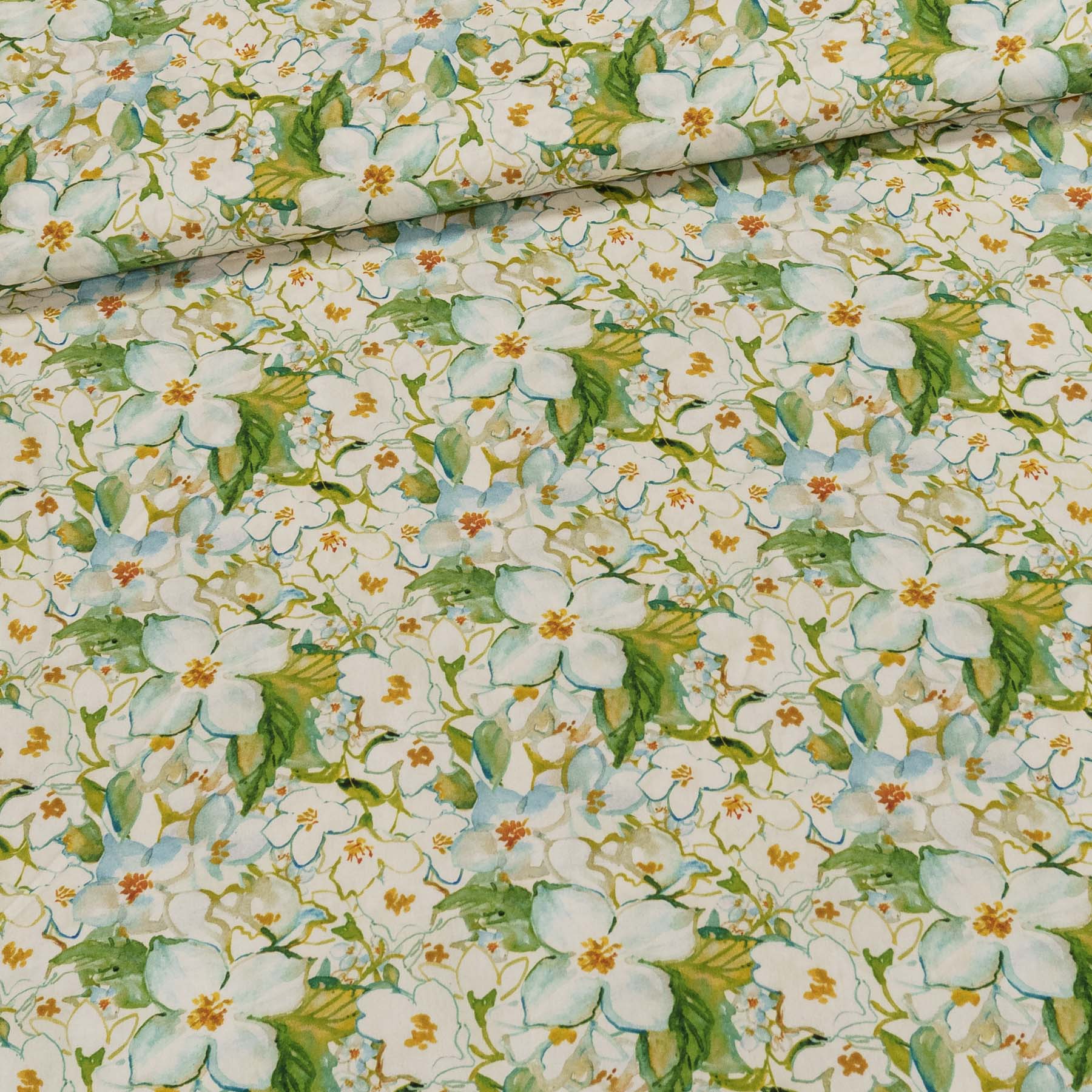 Šatovka viskózová 5342-001, zelené květiny, š.142cm (látka v metráži)