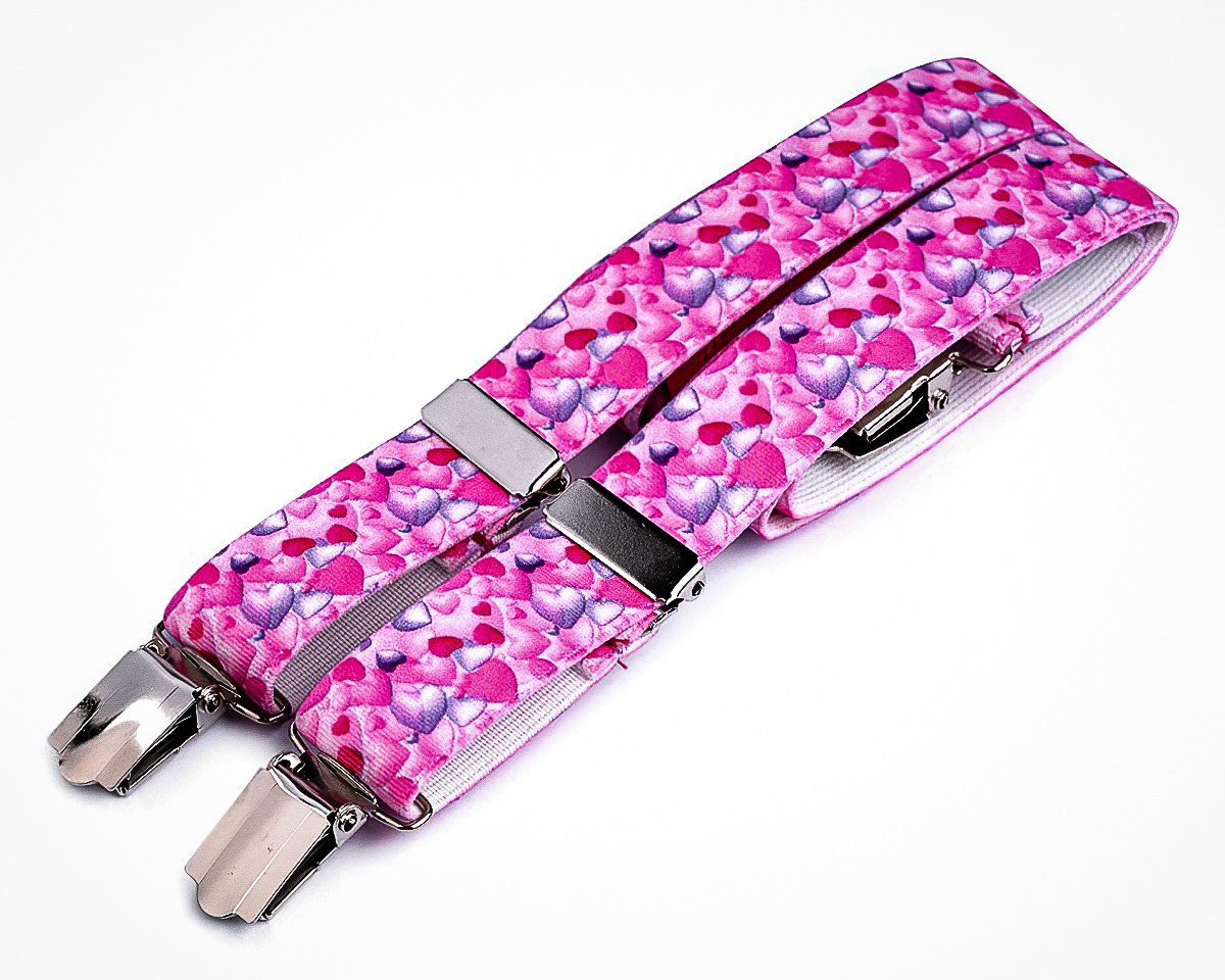 Stoklasa šle dětské, délka 70cm, šíře 2,5cm, tvar Y, SRDÍČKA růžové, 650249/24