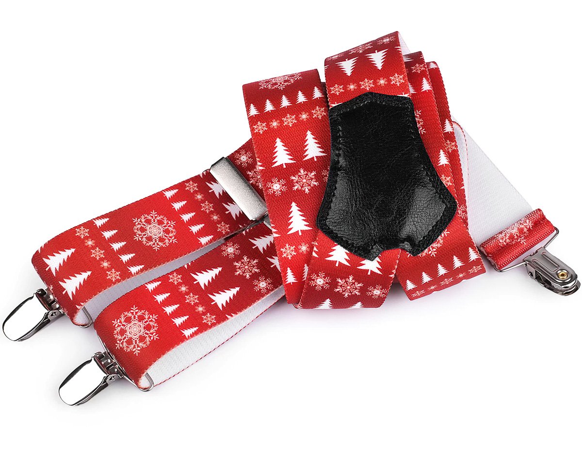 TextilCentrum.cz Šle unisex VÁNOČNÍ - VLOČKY A STROMEČKY, délka 120cm, šíře 3,5cm, tvar Y, červené, 650376/02