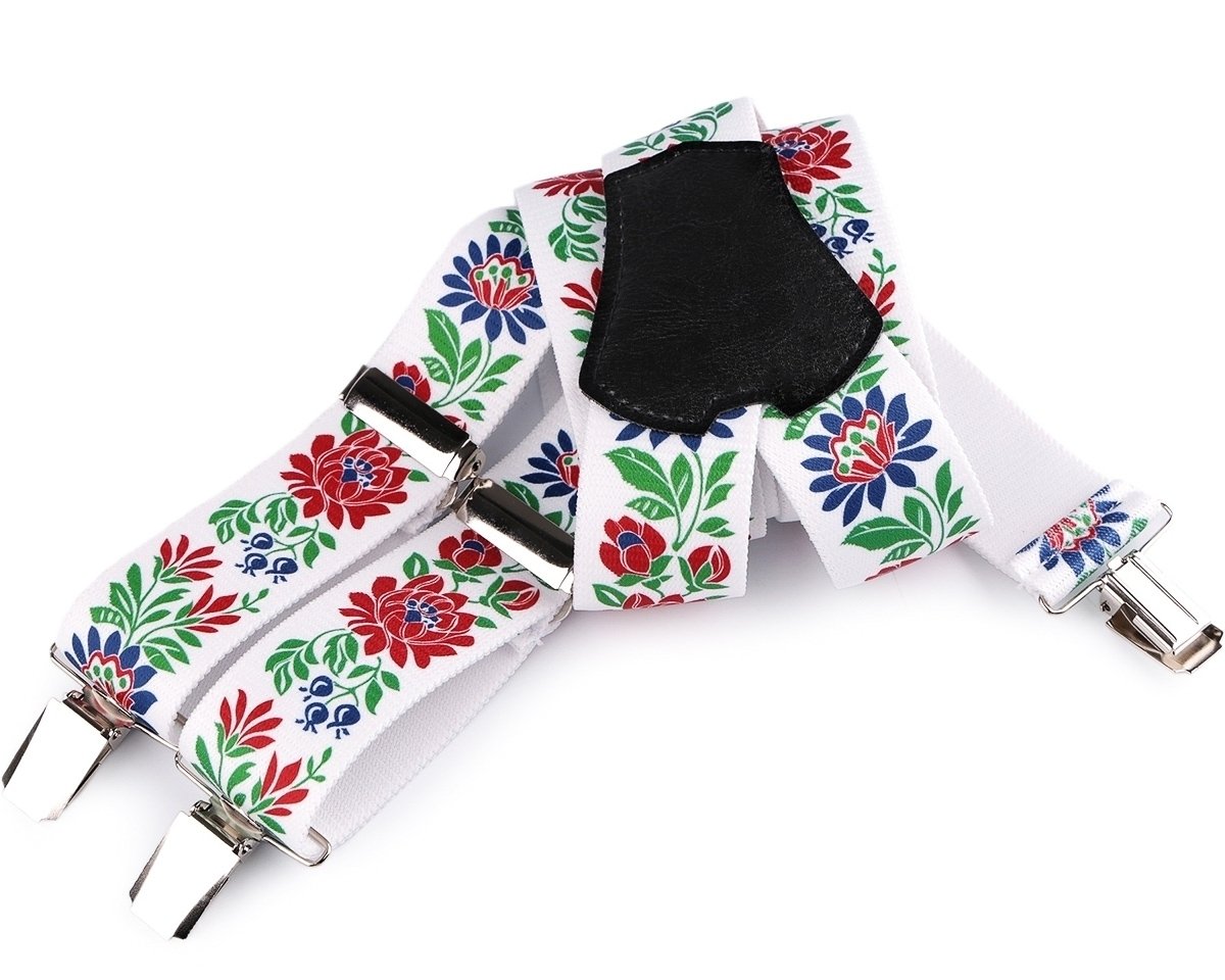 Stoklasa Šle pánské FOLKLOR BÍLÉ, délka 120cm, šíře 4cm, tvar Y, květinový vzor, 650363/01