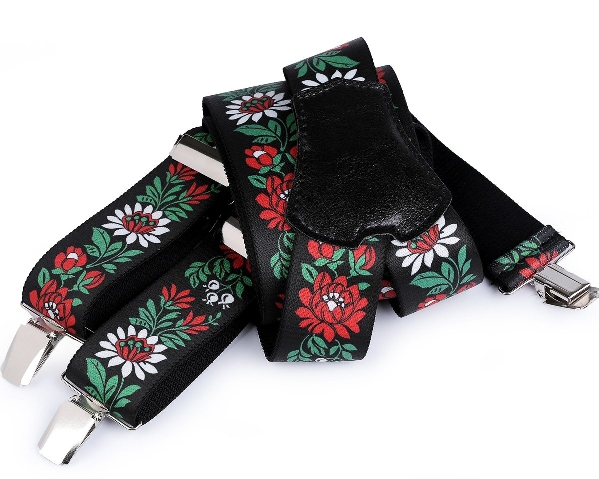 Stoklasa Šle pánské FOLKLOR ČERNÉ, délka 120cm, šíře 4cm, tvar Y, květinový vzor, 650363/03