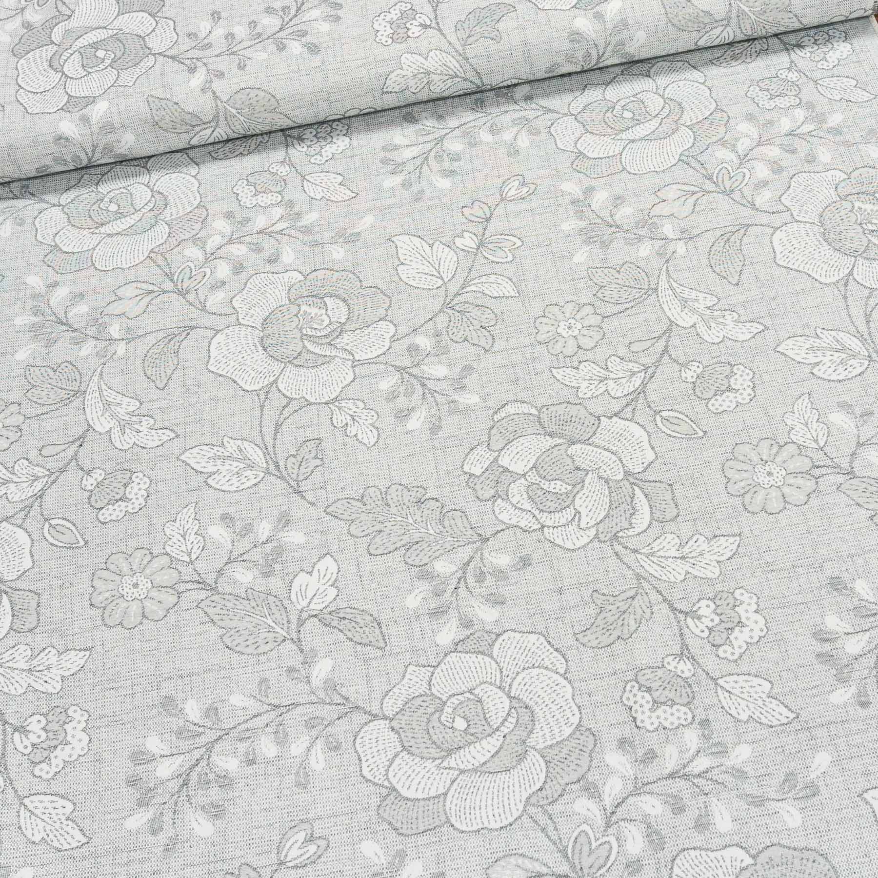 Směsové plátno 403003 LOTA GREY 91, šedé květy, š.140cm (látka v metráži)