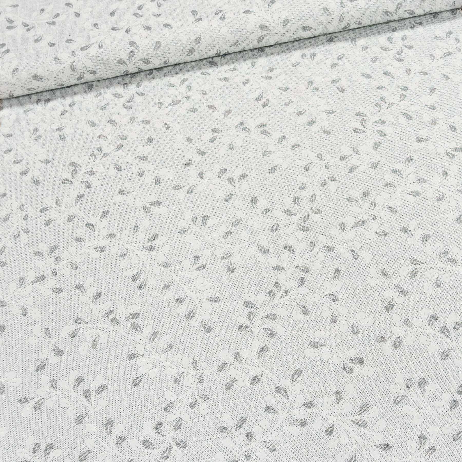 Směsové plátno 403004 TALCA GREY 91, šedé listy, š.140cm (látka v metráži)