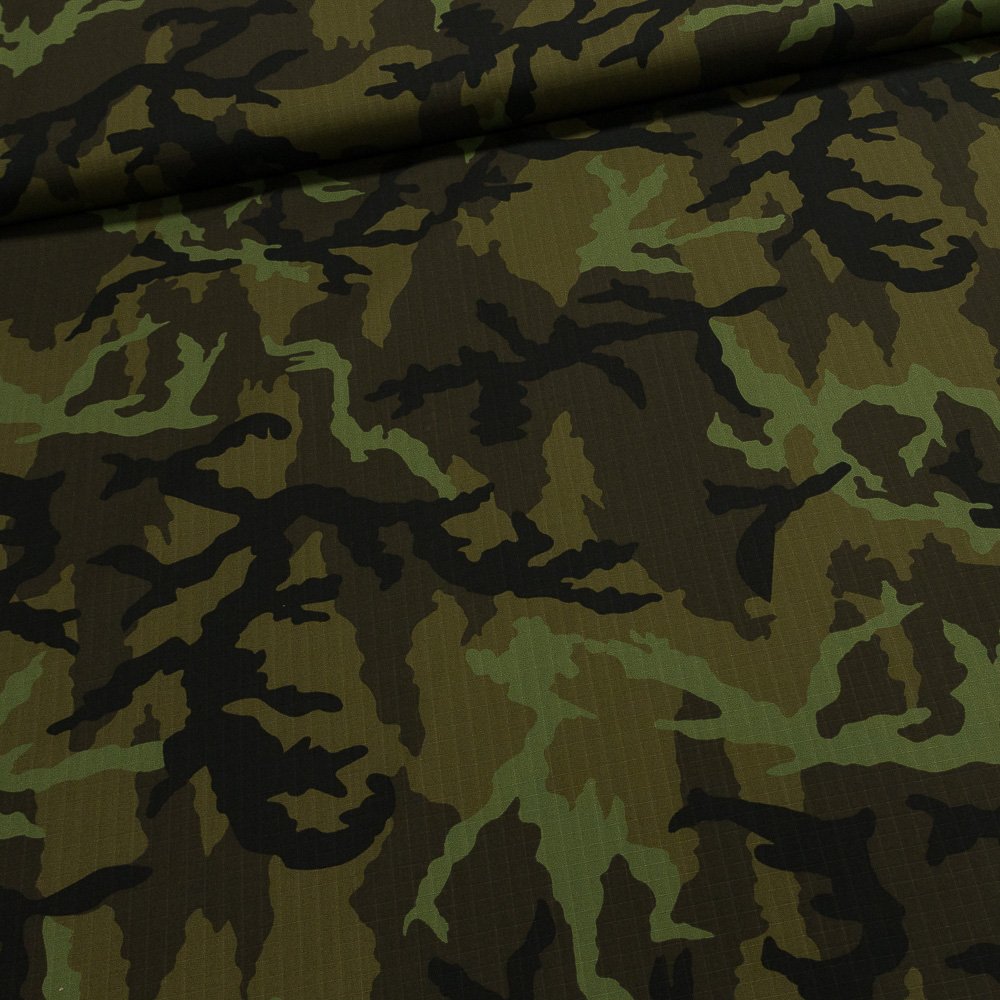 Směsové plátno BOND Army Maskáč - zelená ripstop maskáčovina š. 150 cm, 210 g/m², impregnovaná (látka v metráži)