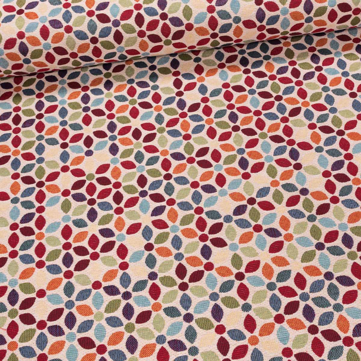 Směsové plátno (gobelín) GOBELINO 76 barevné květy, vínová, š.140cm (látka v metráži)