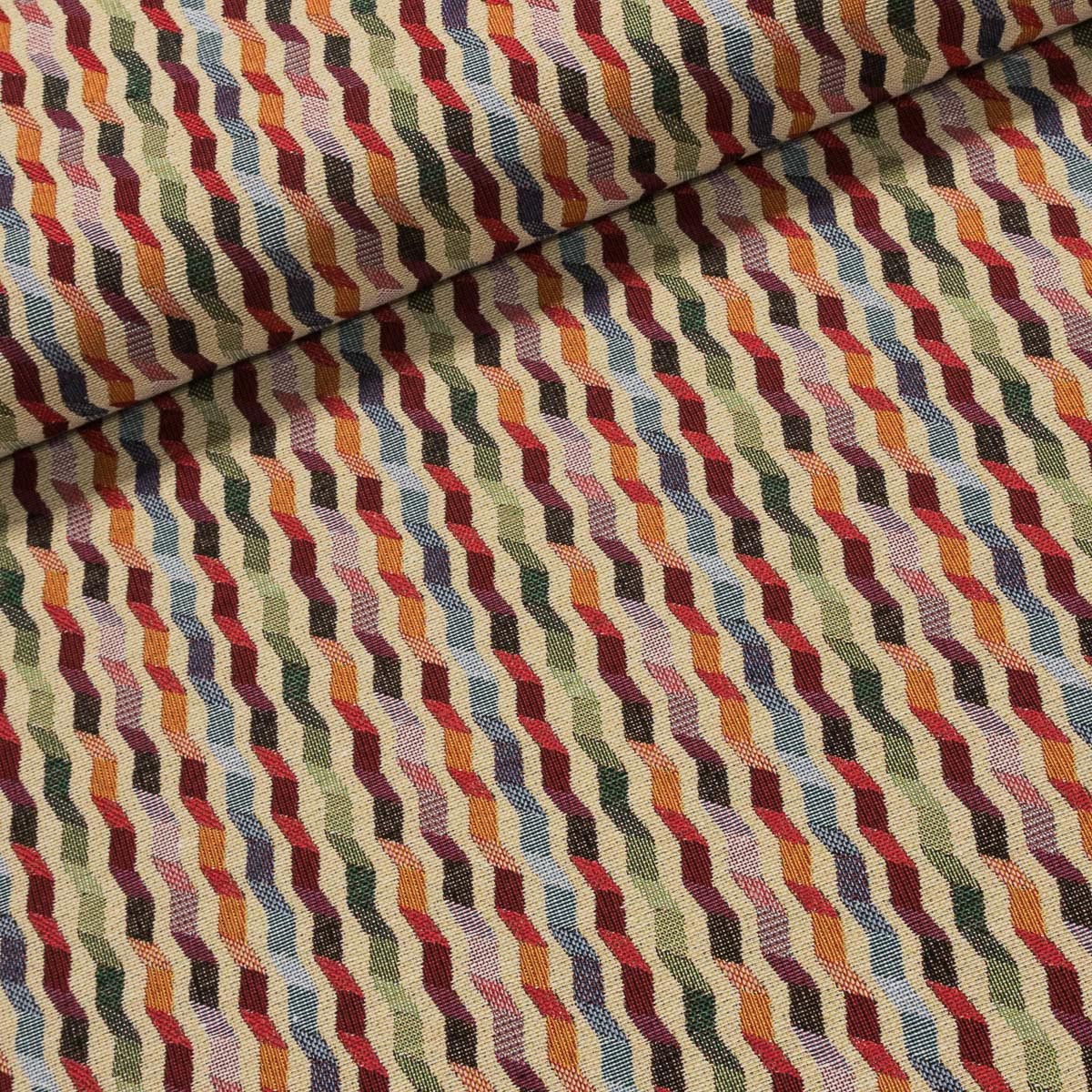 Směsové plátno (gobelín) JACQUARD MORATA barevné vlnky, červená, š.140cm (látka v metráži)