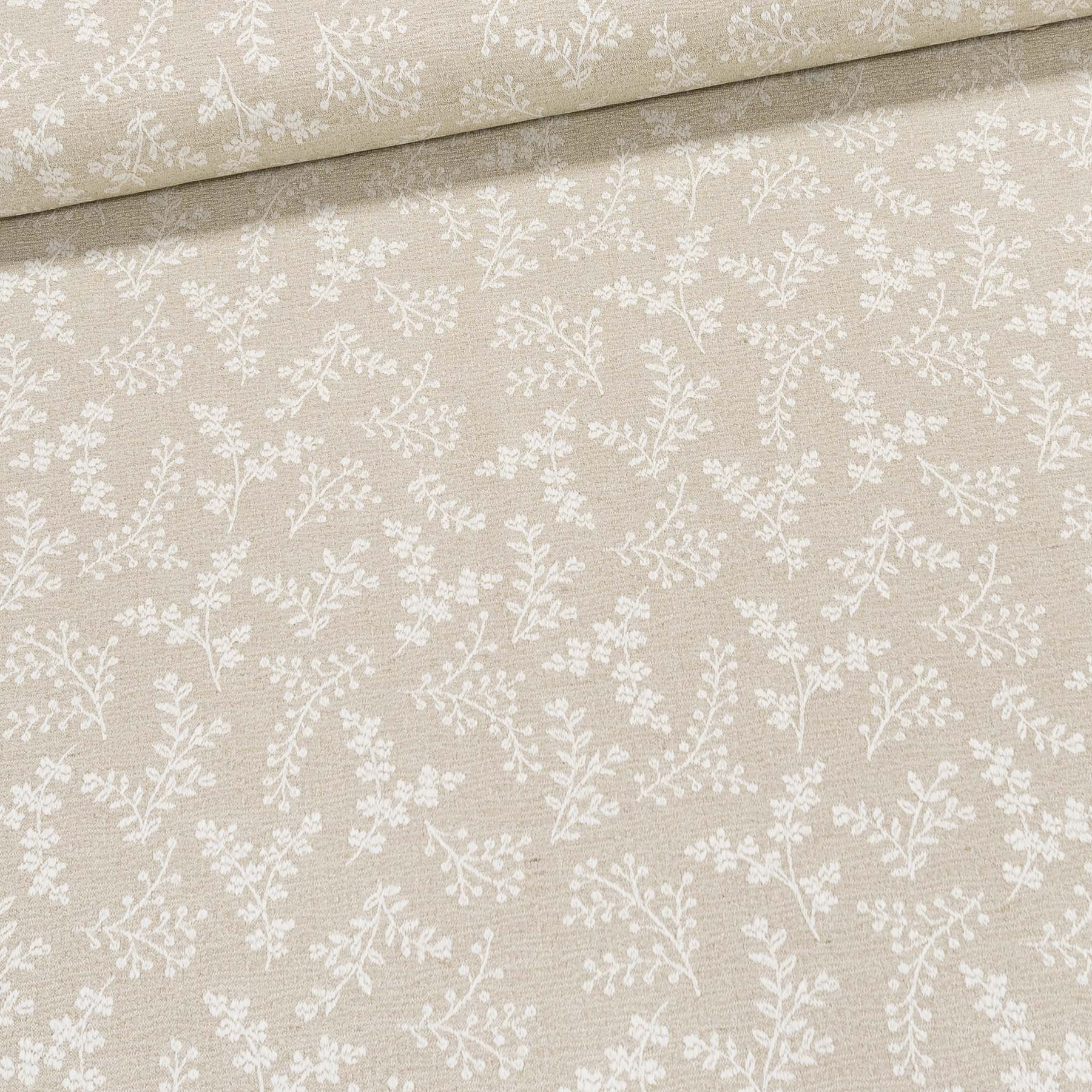 Směsové plátno REMI A 33 LINEN, žakarový vzor větviček na béžové, š.140cm (látka v metráži)