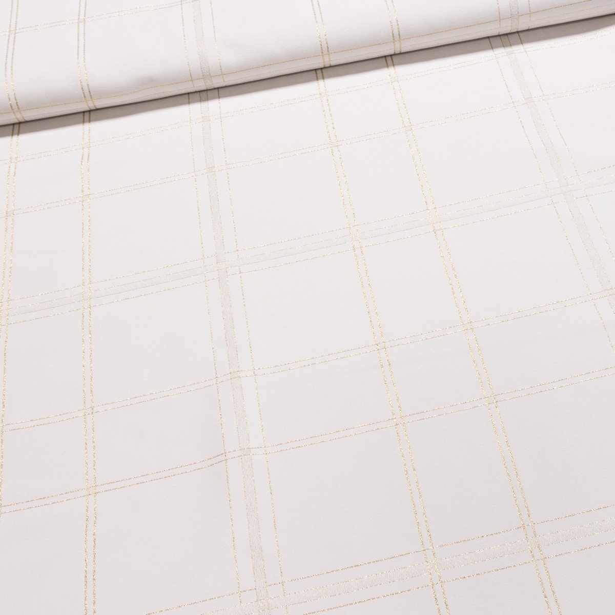 Směsové plátno vánoční BONN A GOLD 389 káro, zlatý lurex na smetanové, š.160cm (látka v metráži)