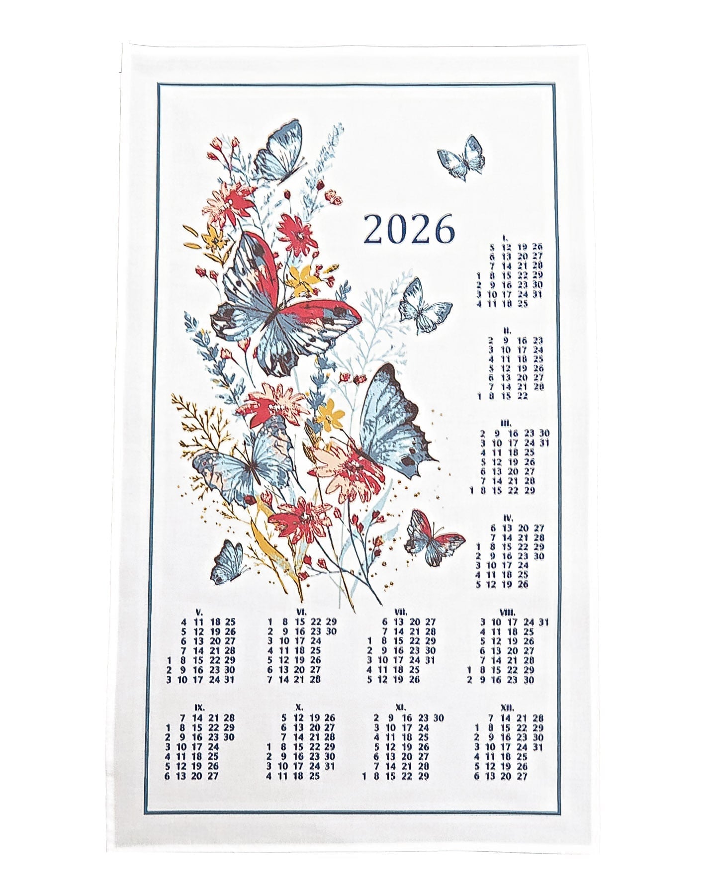 Olzatex textilní kalendář, utěrka MOTÝLCI 2026, bílý, 40x70cm, bez hůlky