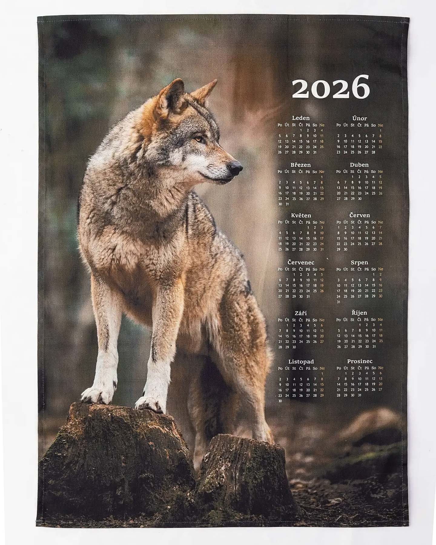 Matějovský Textilní kalendář, utěrka VLK 2026, hnědo-zelený, 50x70cm, bez hůlky