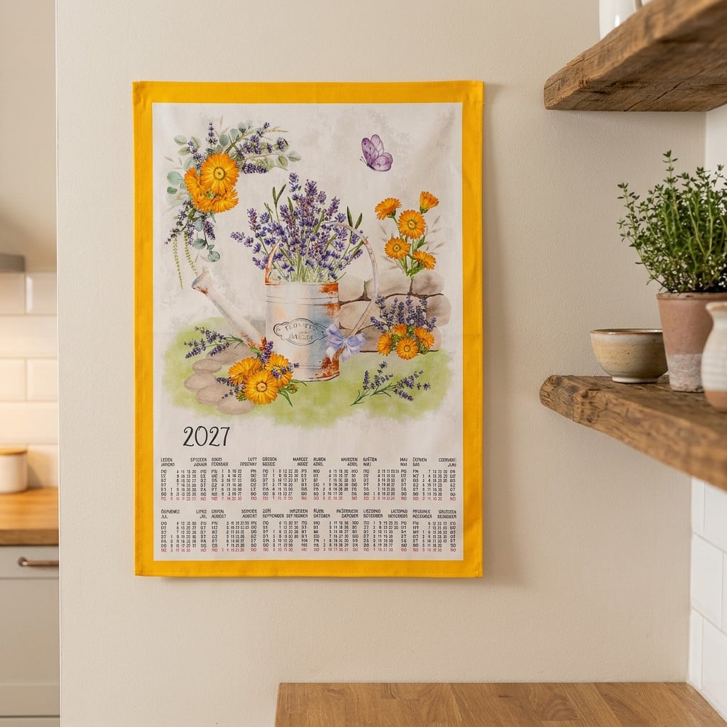 Forbyt Textilní kalendář, utěrka VŮNĚ LEVANDULE 2027, žlutá, 45x65cm, bez hůlky