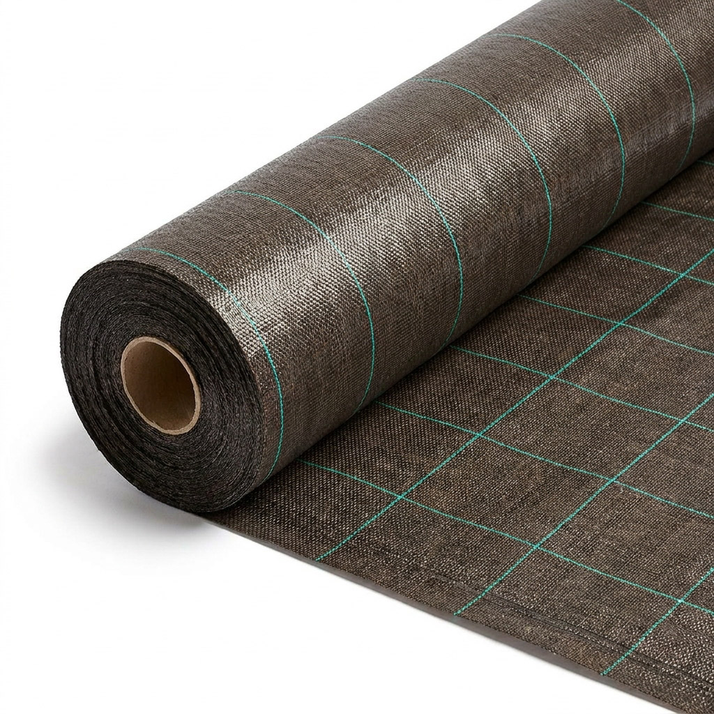 Tkaná mulčovací textilie AGROJUTEX, s UV stabilizací, gramáž 100 g/m2, černo-hnědá, š.165cm (látka v metráži)