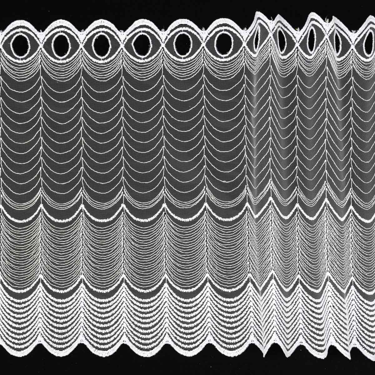 Mantis Tylová vitrážová záclona 1291 vyšívané obloučky, bílá, výška 45cm (v metráži)