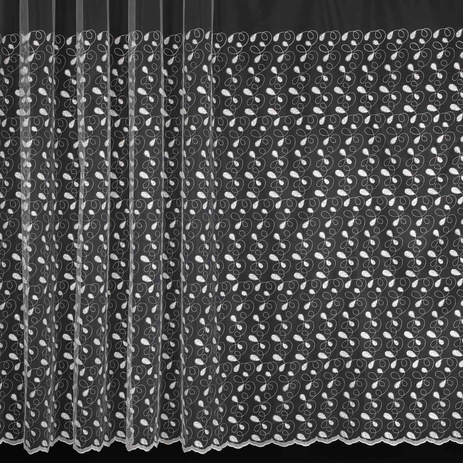 Berk tylová záclona 45364, vyšívané oválky s vlnkami, s bordurou, bílá, bílá, výška 110cm ( v metráži)