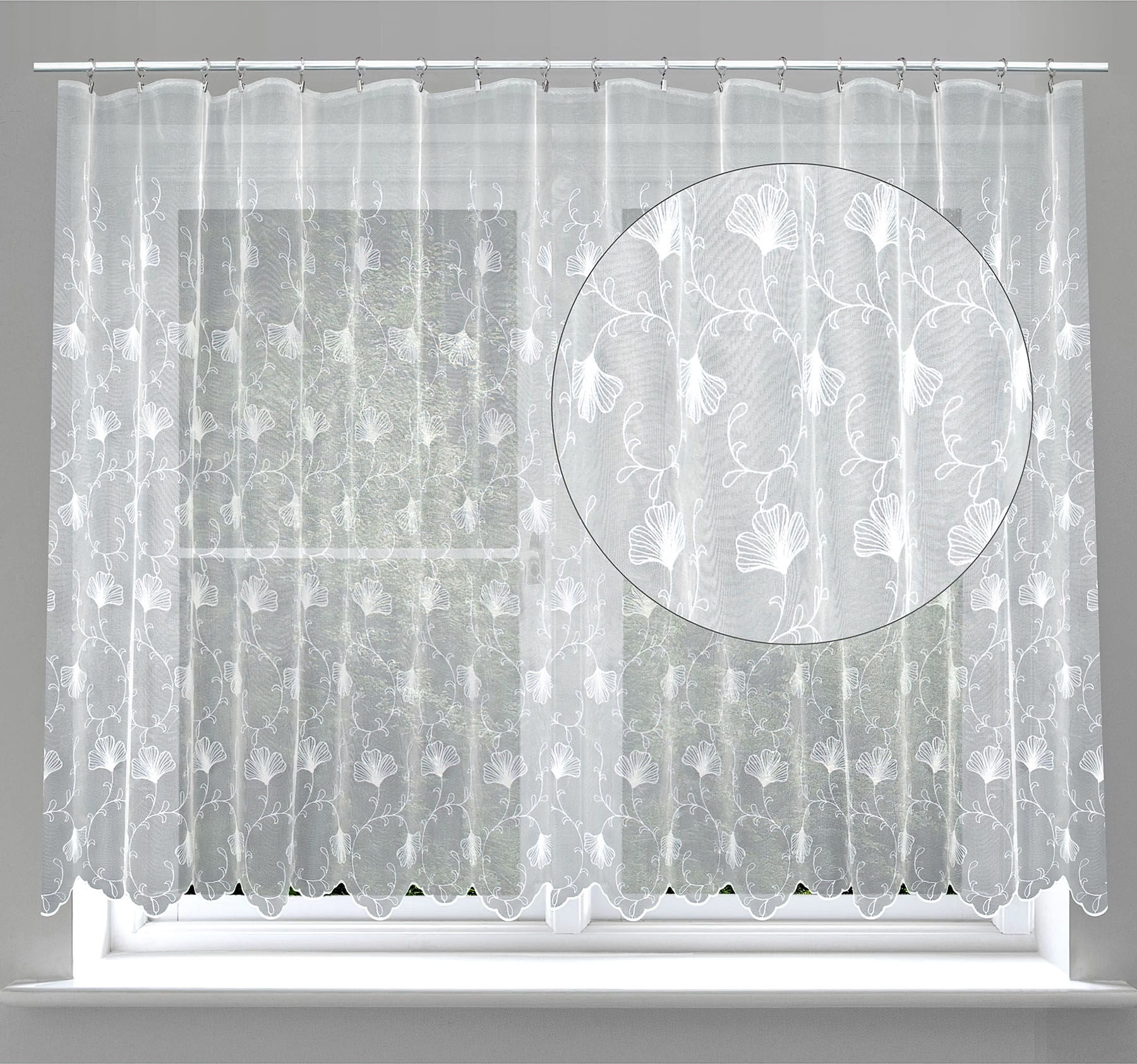 Forbyt Tylová záclona JINAN 926111, vyšívané lístky, bílá výška 120cm ( v metráži)