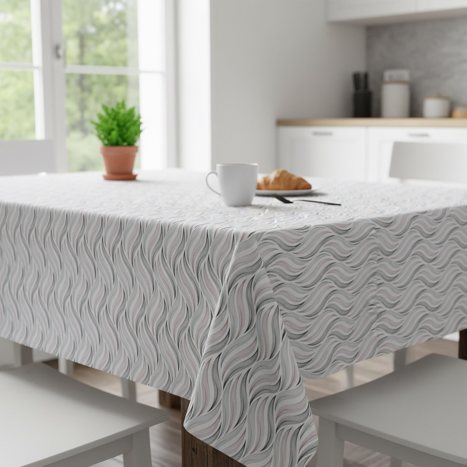 Levně Ubrus PVC s textilním podkladem 1148-3, vlnky růžové a šedé, š.140cm (metráž)