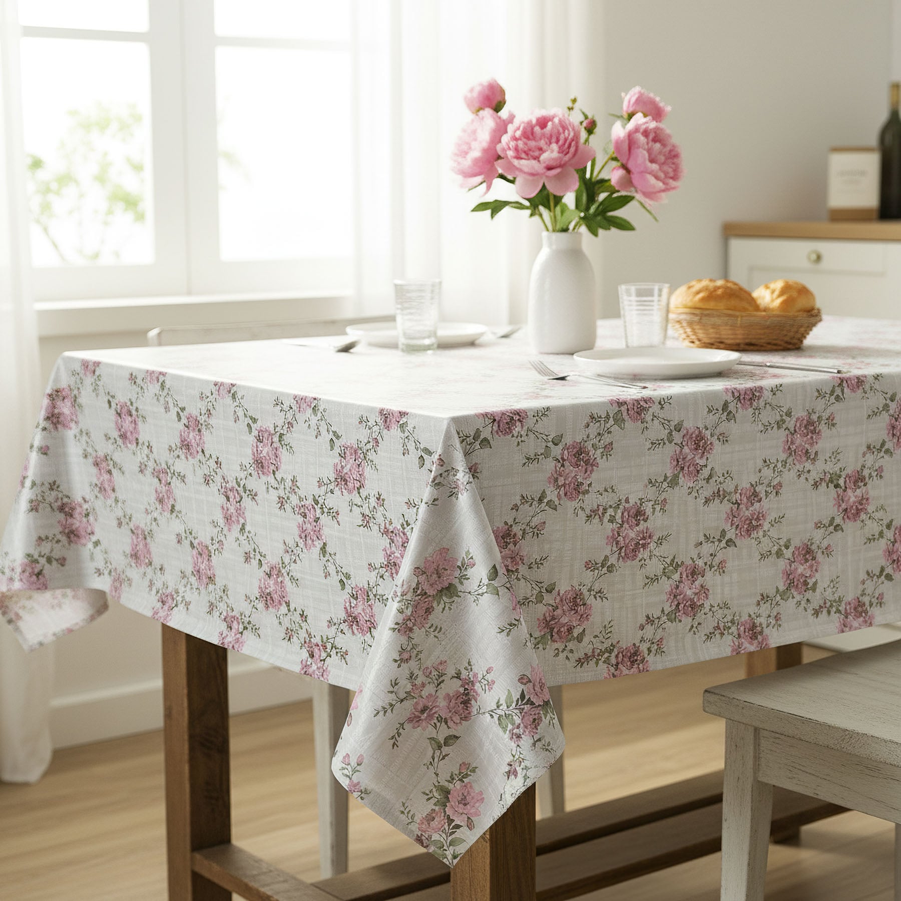 Levně Ubrus PVC s textilním podkladem 1243-1, pivoňky růžové, š.140cm (metráž)