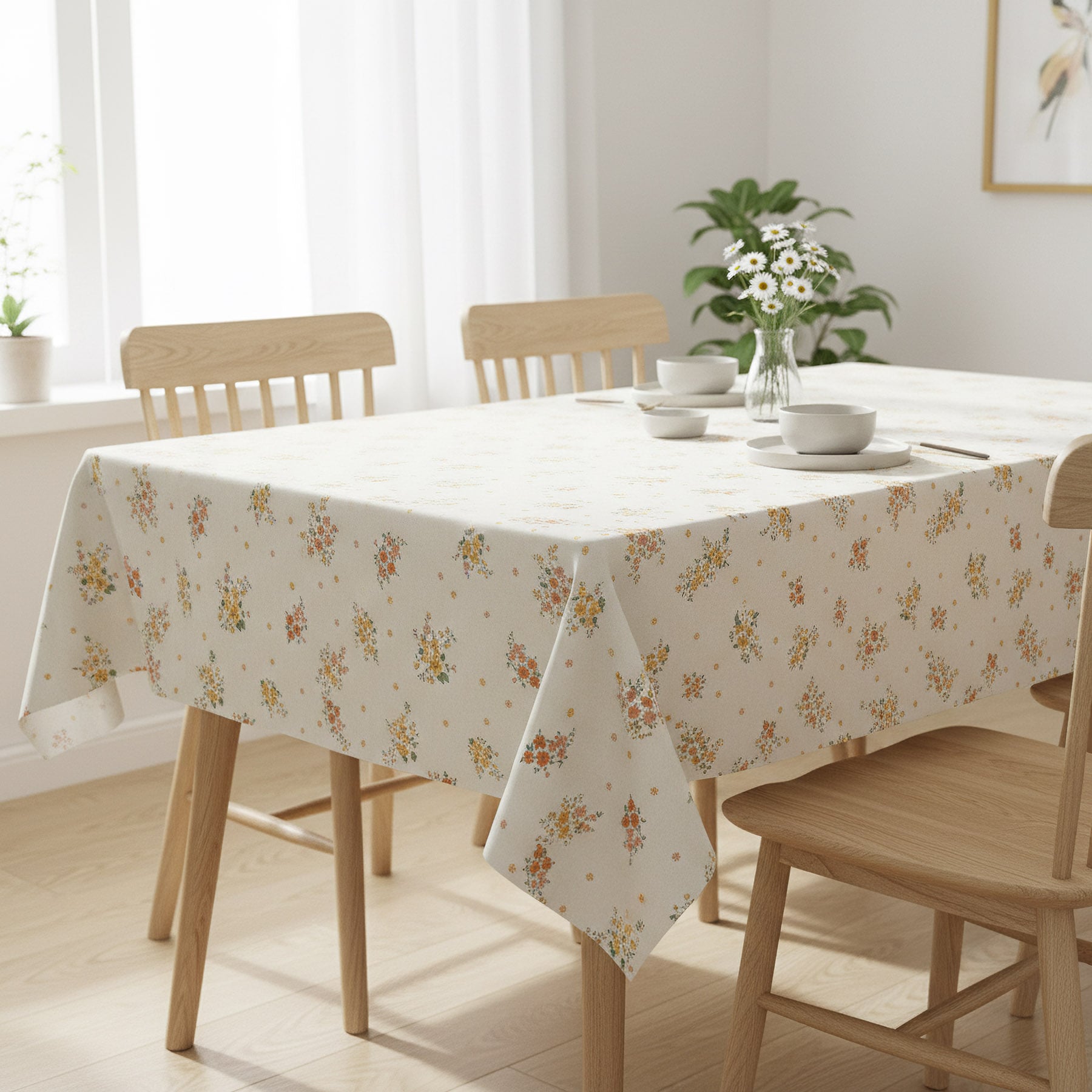 Levně Ubrus PVC s textilním podkladem 1287-2, oranžové květinky na béžové, š.140cm (metráž)