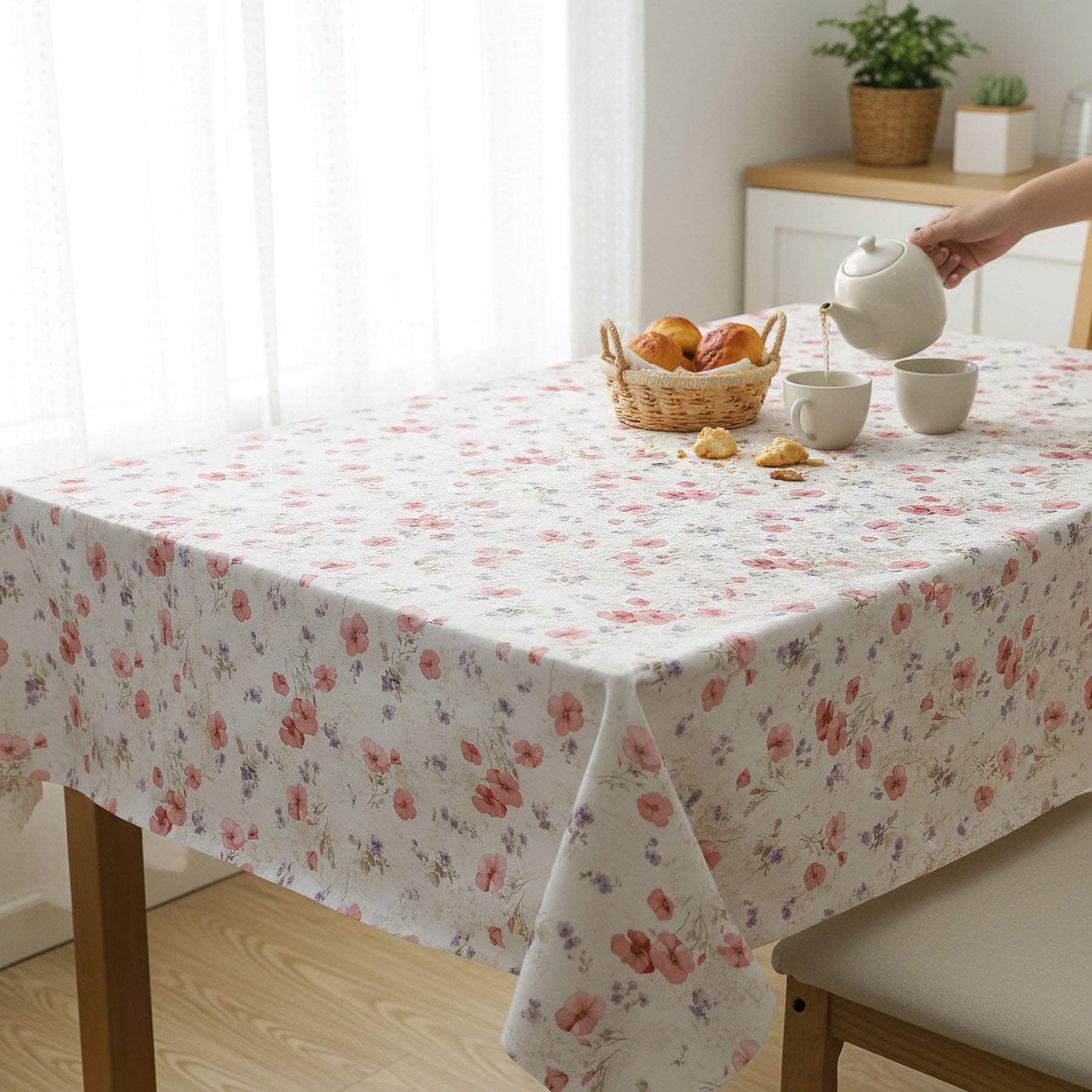 Levně Ubrus PVC s textilním podkladem 1363-01, luční máky, světle červená, š.140cm (metráž)