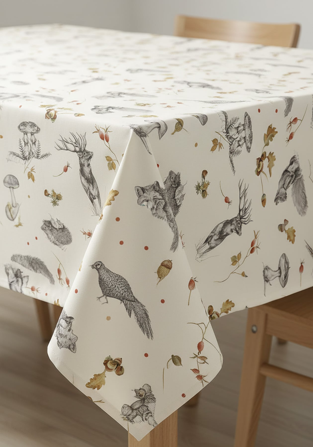 Ubrus PVC s textilním podkladem 224.01, myslivecký, podzim v lese, smetanový, š.140cm (metráž)