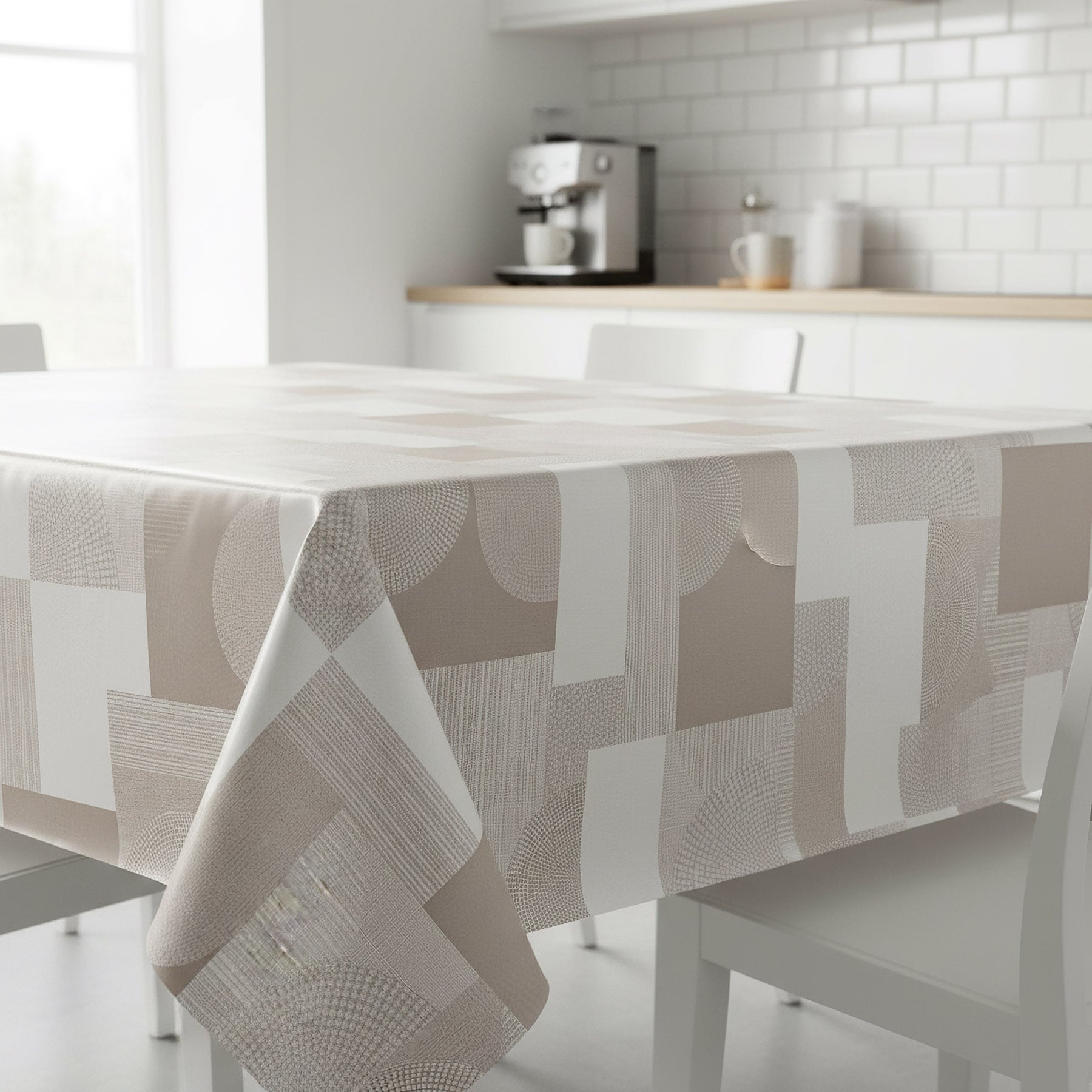 Levně Ubrus PVC s textilním podkladem 240.01, béžový geometrický vzor, š.140cm (metráž)