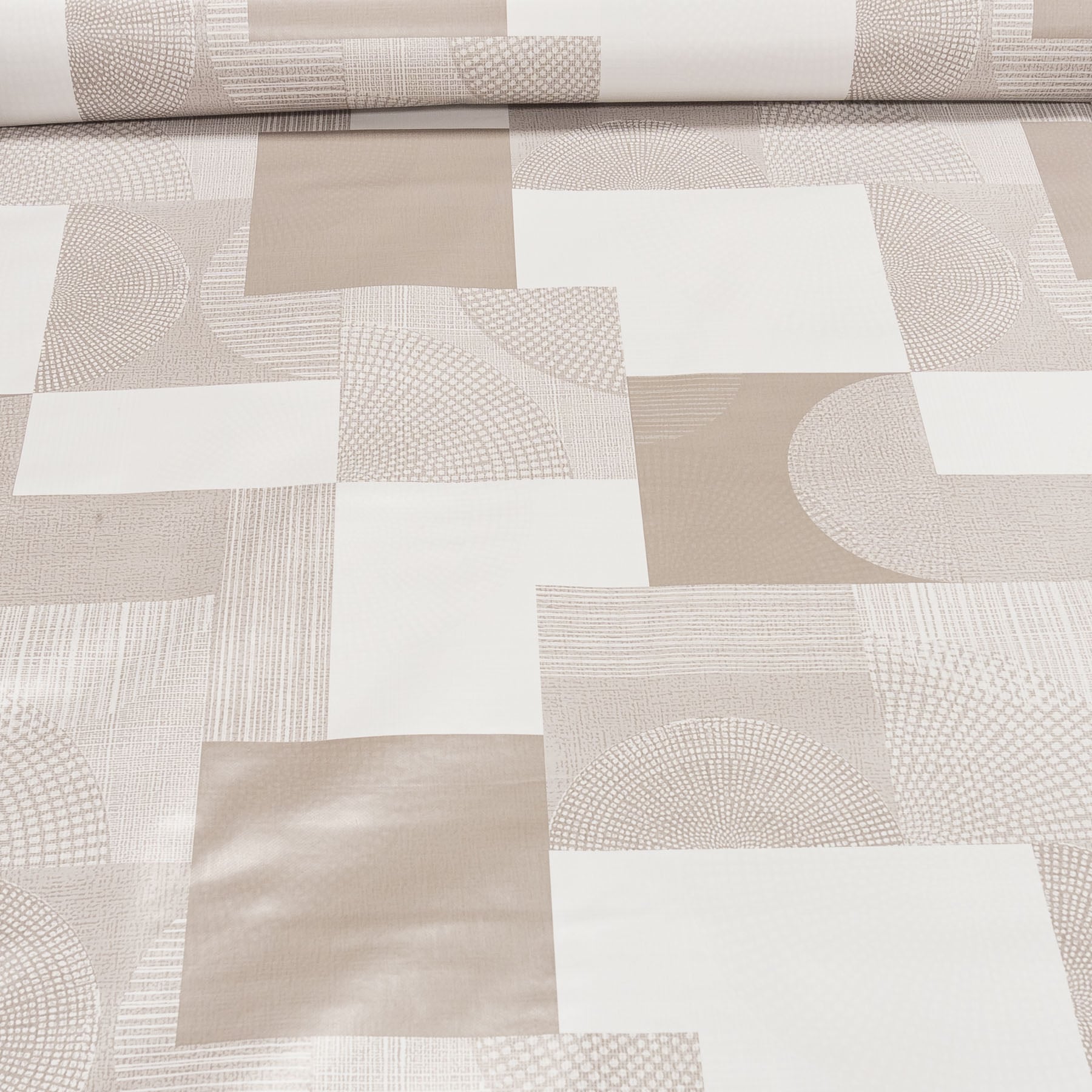 Ubrus PVC s textilním podkladem 240.01, béžový geometrický vzor, š.140cm (metráž)