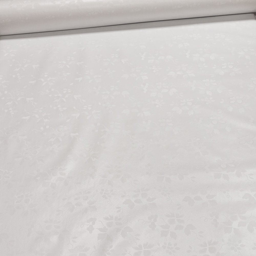 Ergis Ubrus PVC s textilním podkladem 5656003, bílý damaškový vzor listů, š.140cm (metráž)