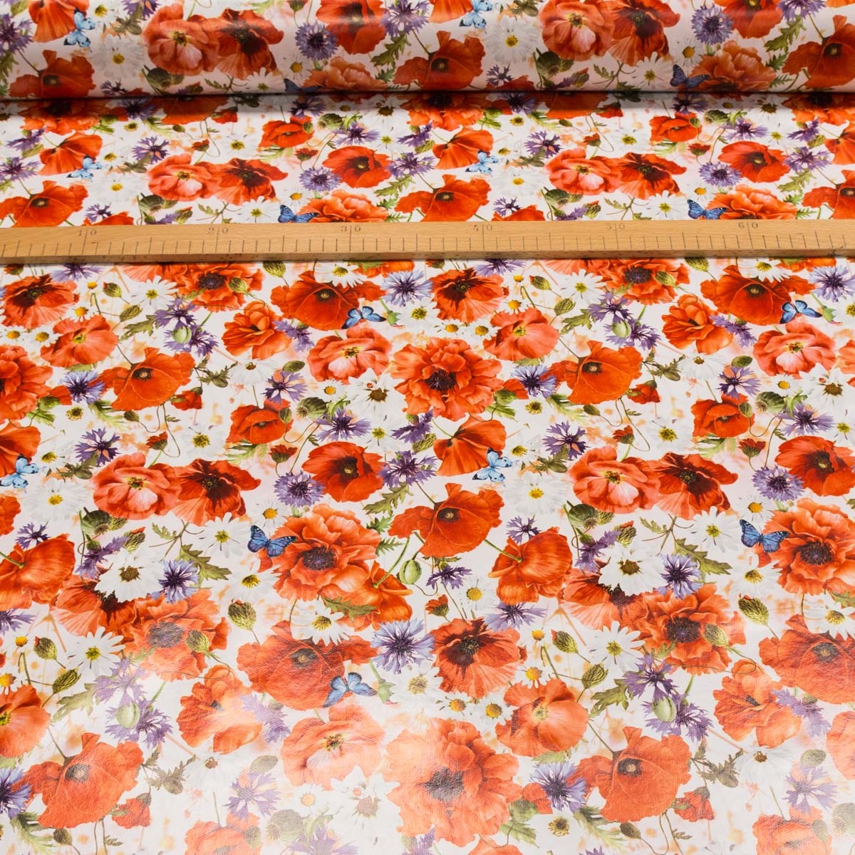 Ergis ubrus PVC s textilním podkladem 5744710 vlčí máky s květinami, červená, š.140cm (metráž)