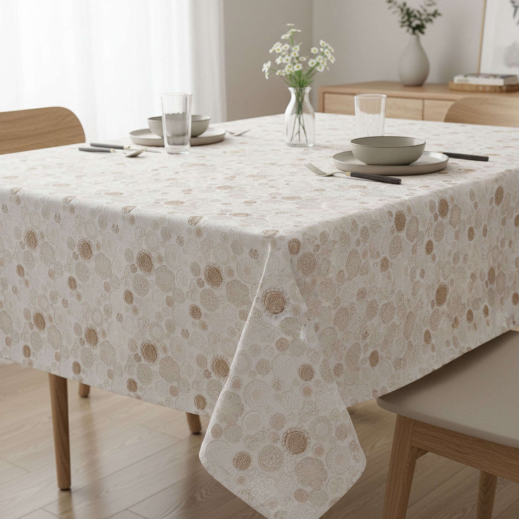 Levně Ergis Ubrus PVC s textilním podkladem 7745920, béžové háčkované mandaly, š.140cm (metráž)