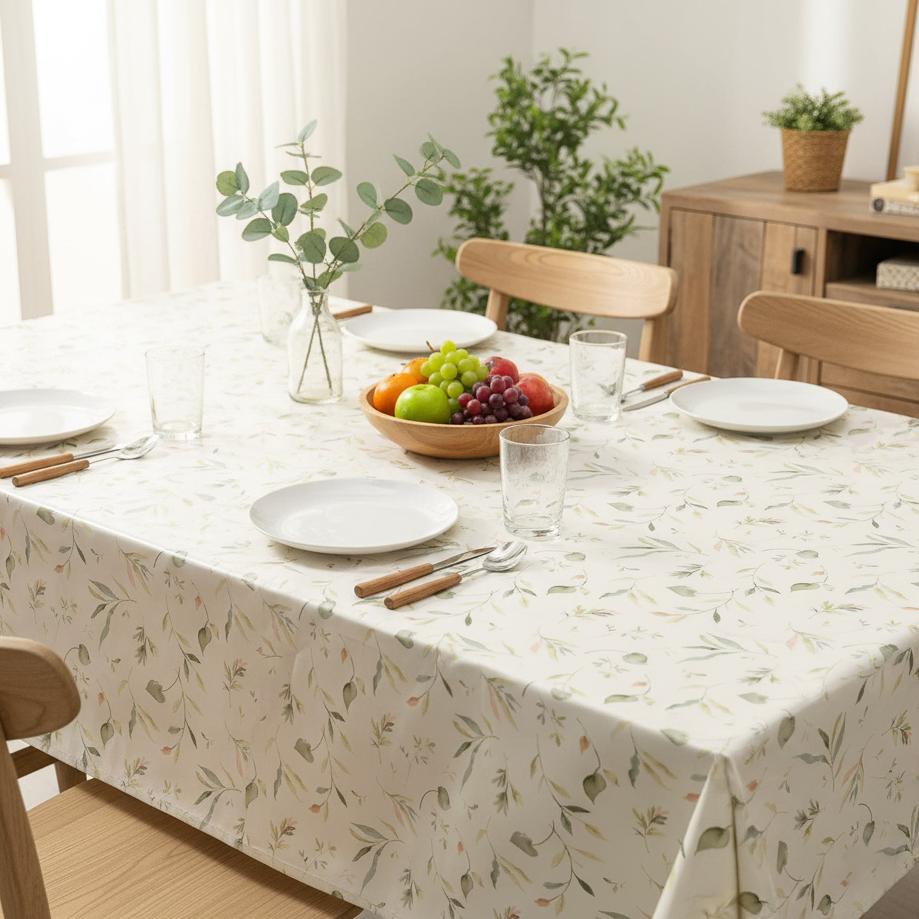 Ubrus PVC s textilním podkladem A44/02, zelené listí na smetanové, š.140cm (metráž)