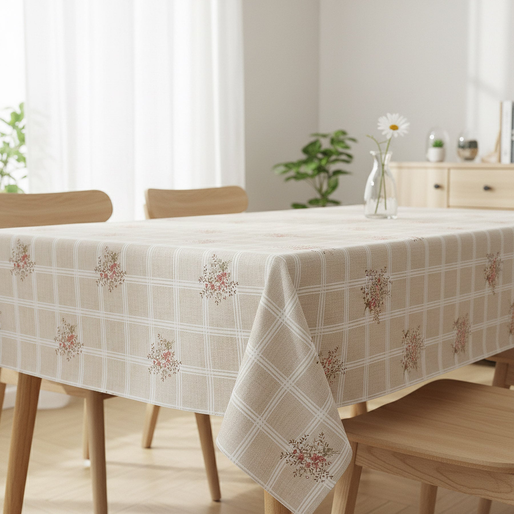 Ubrus PVC s textilním podkladem C47-1, provencálská kostka s květinami, béžová, š.140cm (metráž)