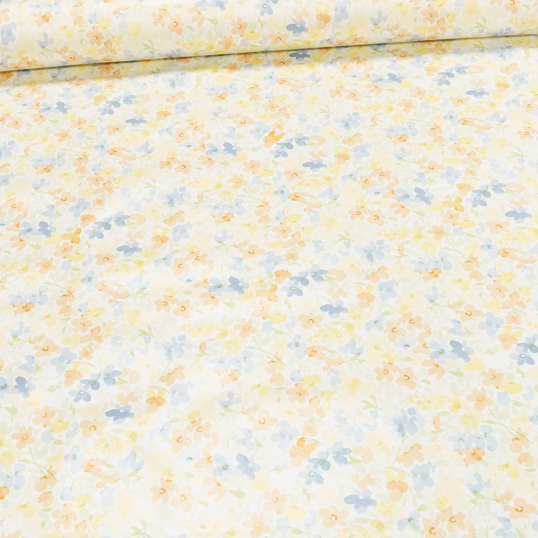 Ubrus PVC s textilním podkladem D48/04, lososové, modré a žluté aqua květy, š.140cm (metráž)