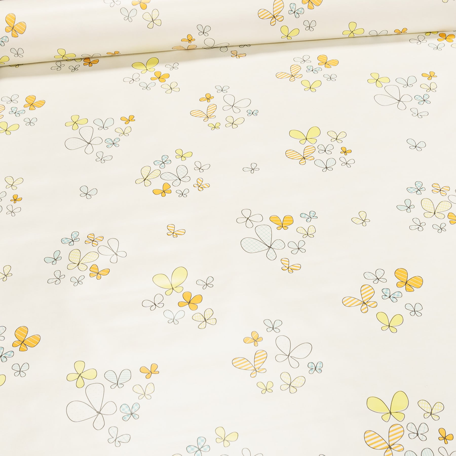 Ubrus PVC s textilním podkladem E40/07, skupinky motýlků na smetanové, š.140cm (metráž)