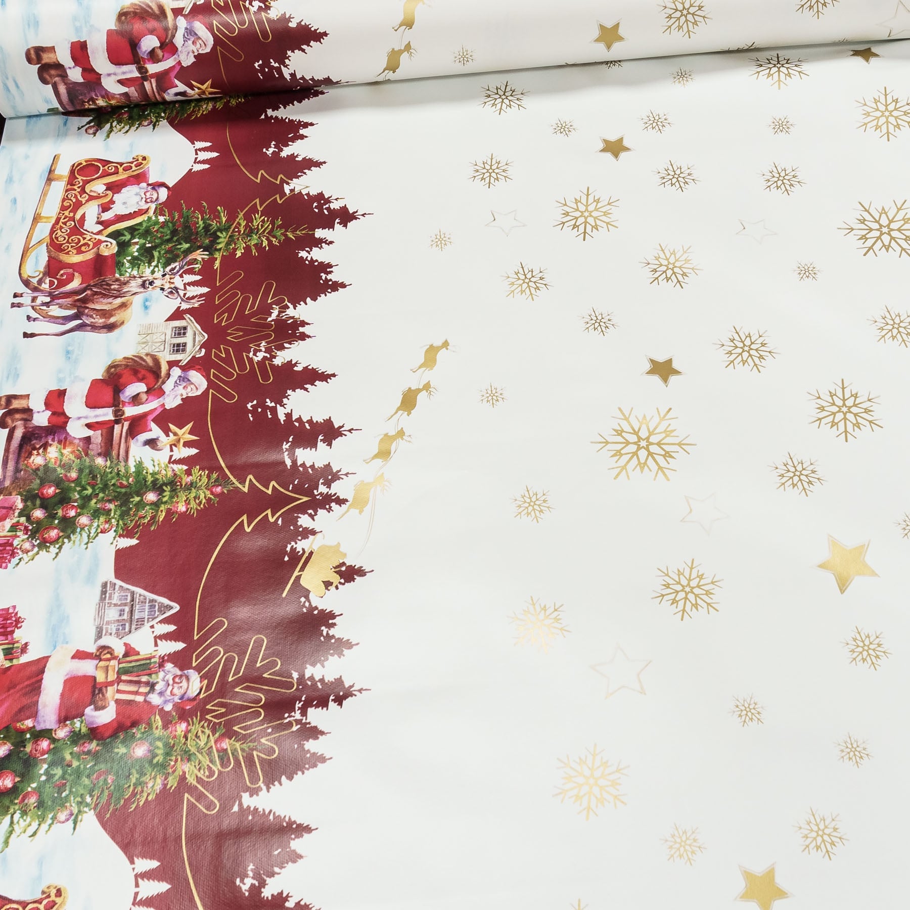 Sareha ubrus PVC s textilním podkladem vánoční 1264-3, santovy Vánoce bílé, š.140cm (metráž)